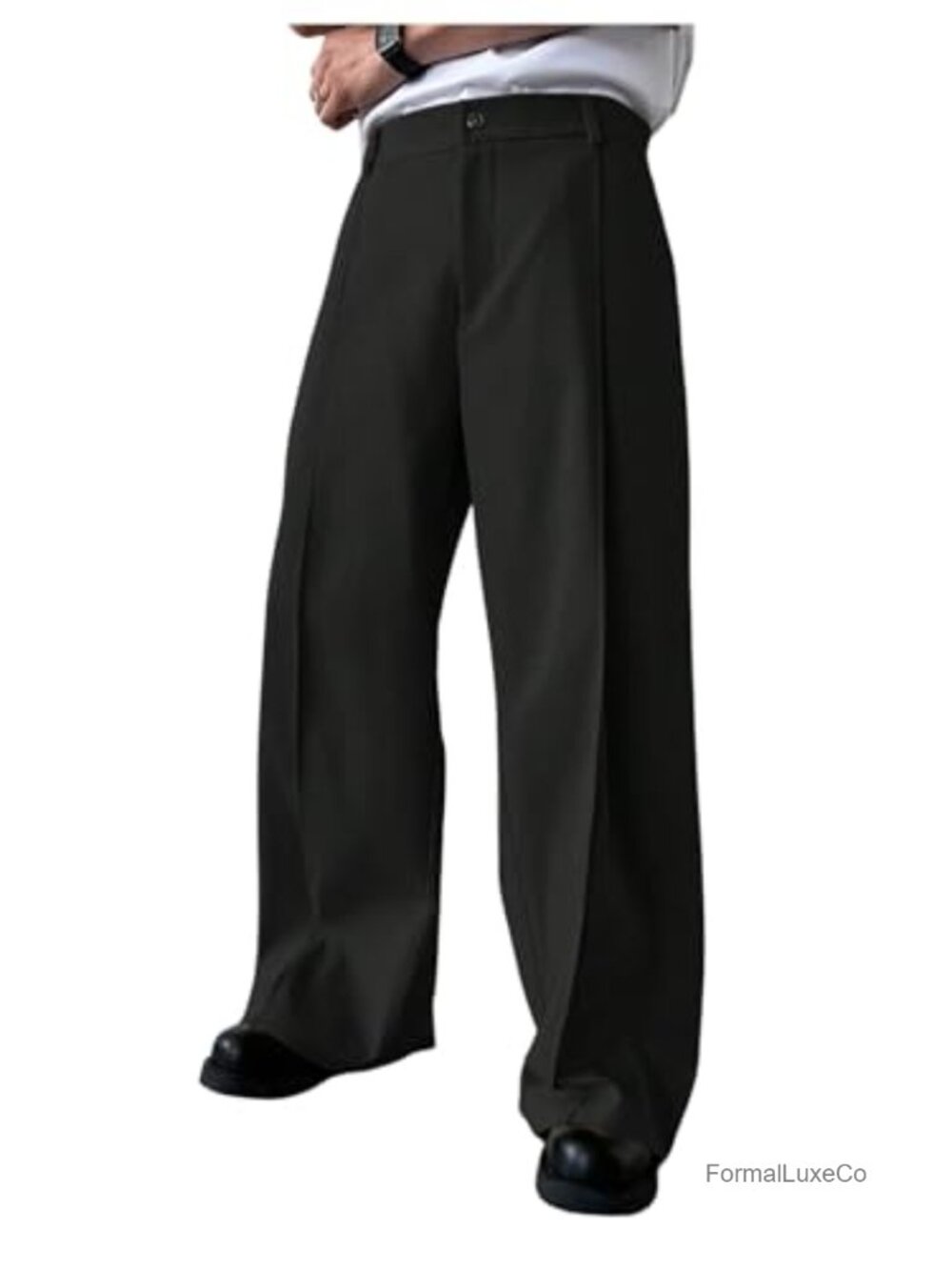 Men's Pleated Dress Pants Wide Leg Business Trousers